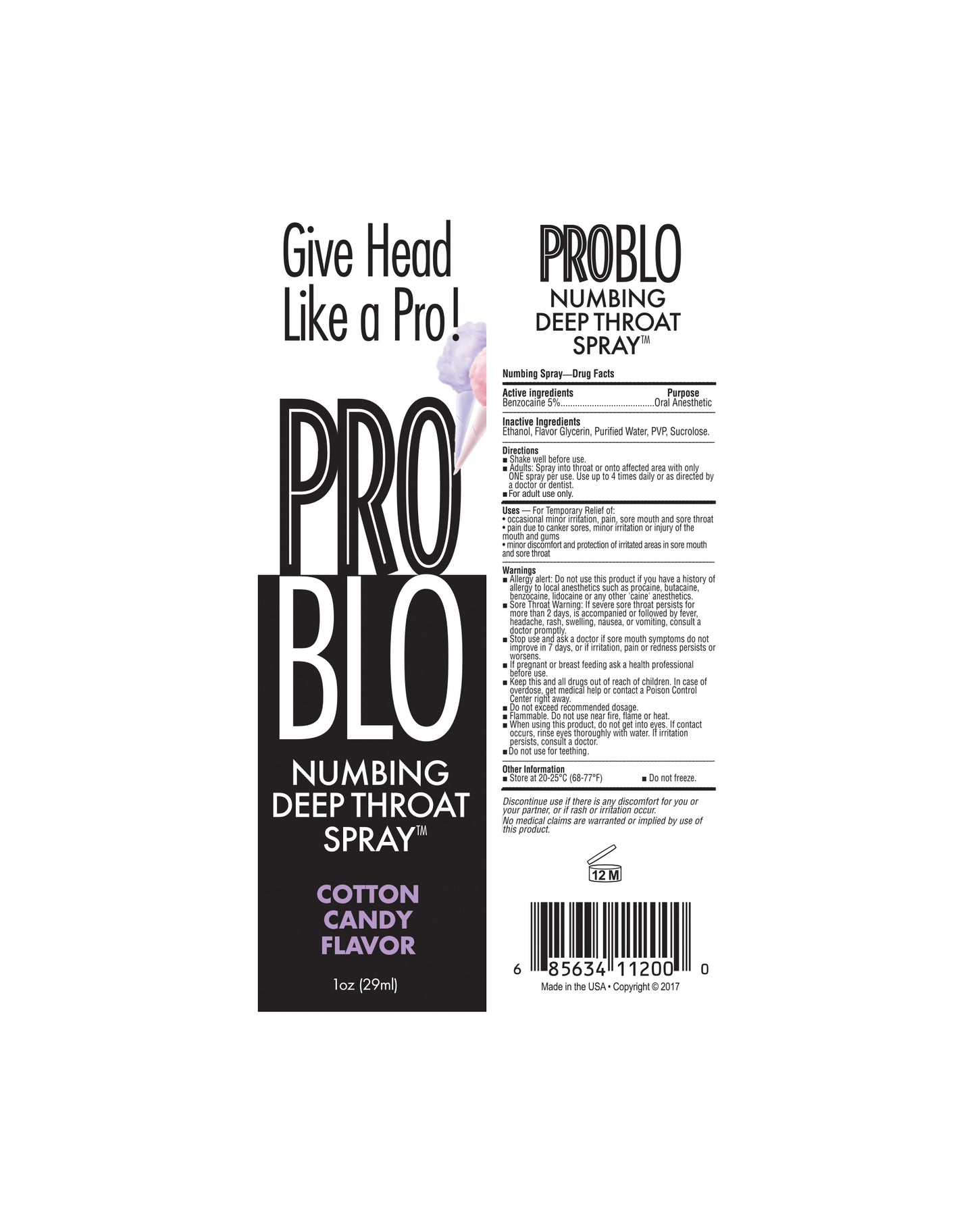 Pro Blo Throat Numbing Spray - Cotton Candys 1oz