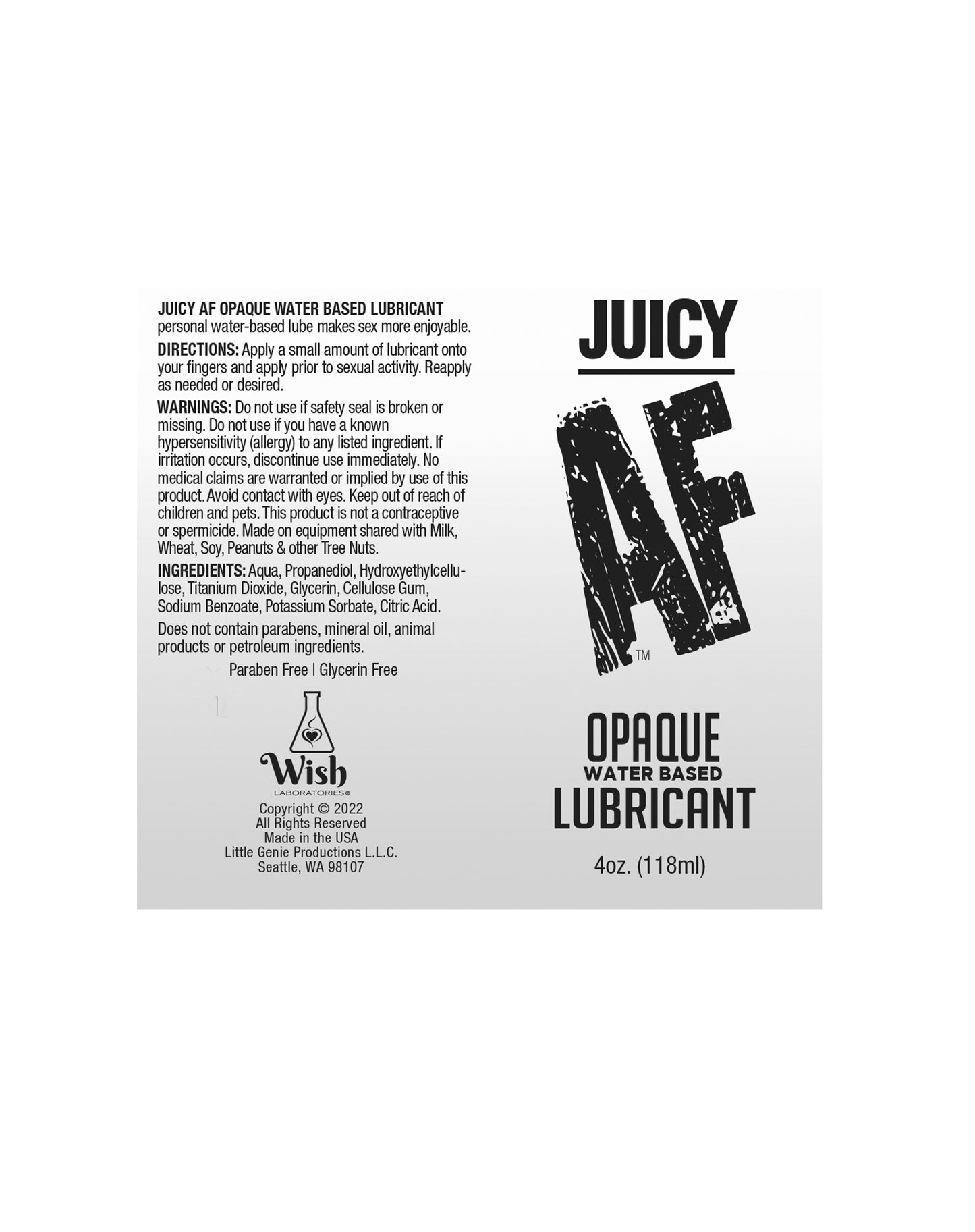 Juicy AF Water Based Creamy White Opaque Lubricant - 2oz Bottle