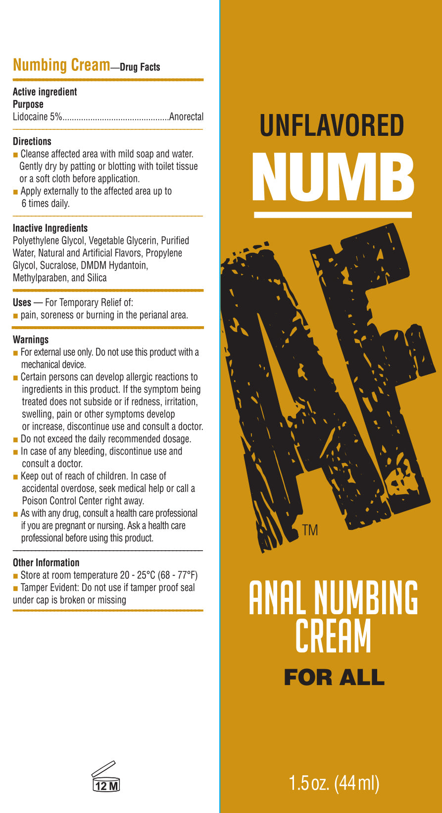 Numb AF Anal Numbing Gel - 1.5oz Unflavored