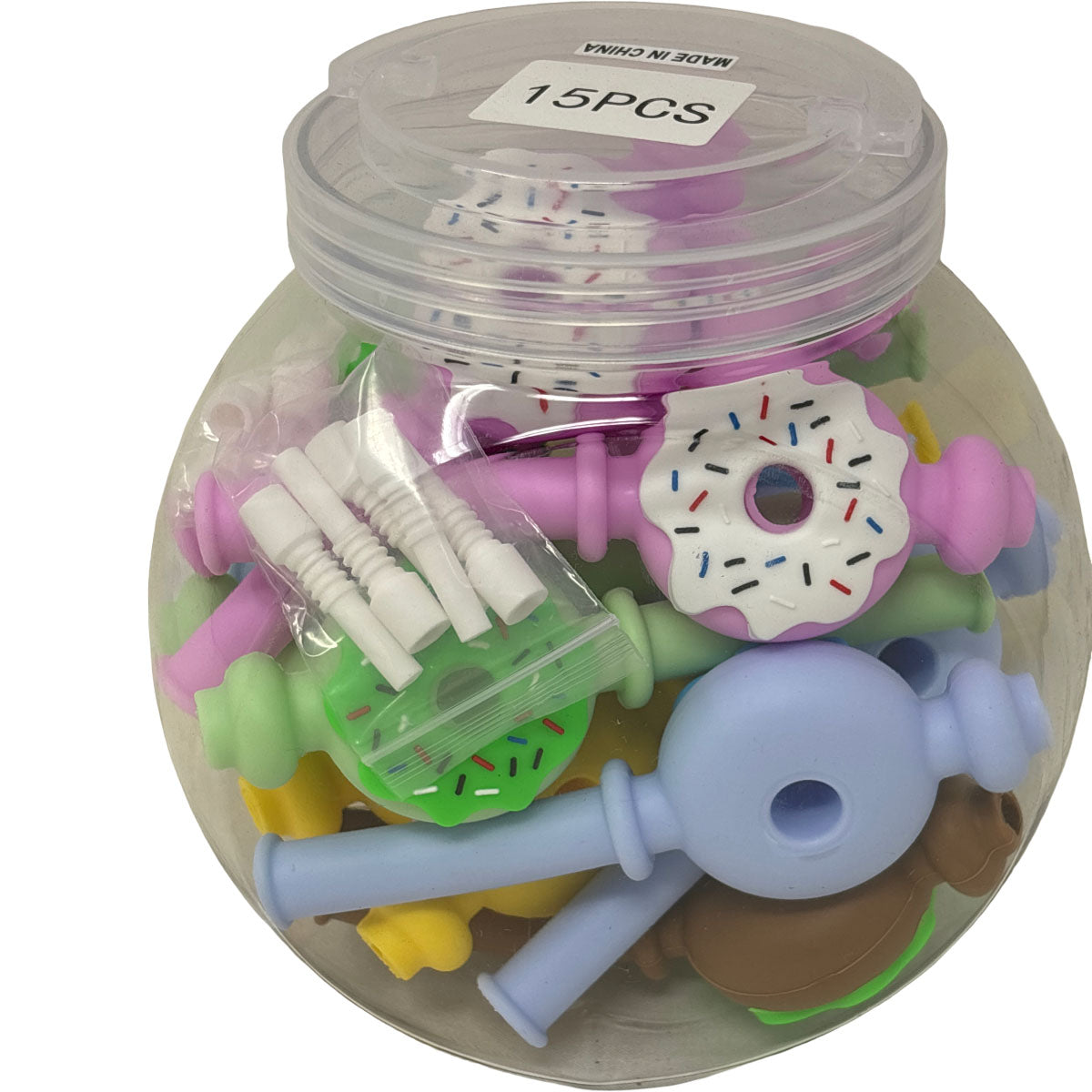 Silicone Nectar Straw - Donut W/ Ceramic Tip - Jar of 15