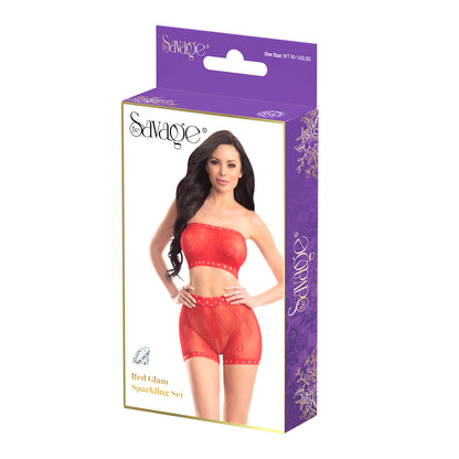 Be Savage Red Glam Sparkling Shorts Set-Red
