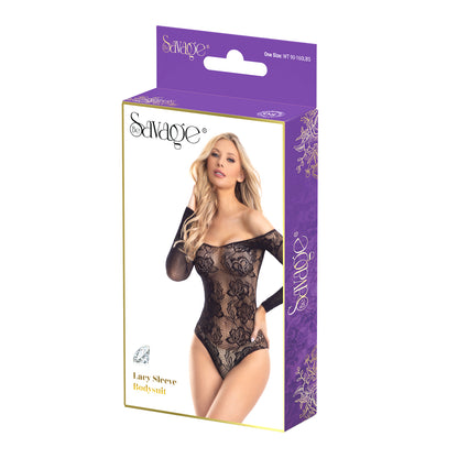 Lacy Sleeve Teddy Bodysuit-Black