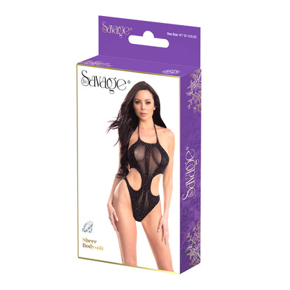 Be Savage Sheer Teddy Rhinestone Bodysuit-Black