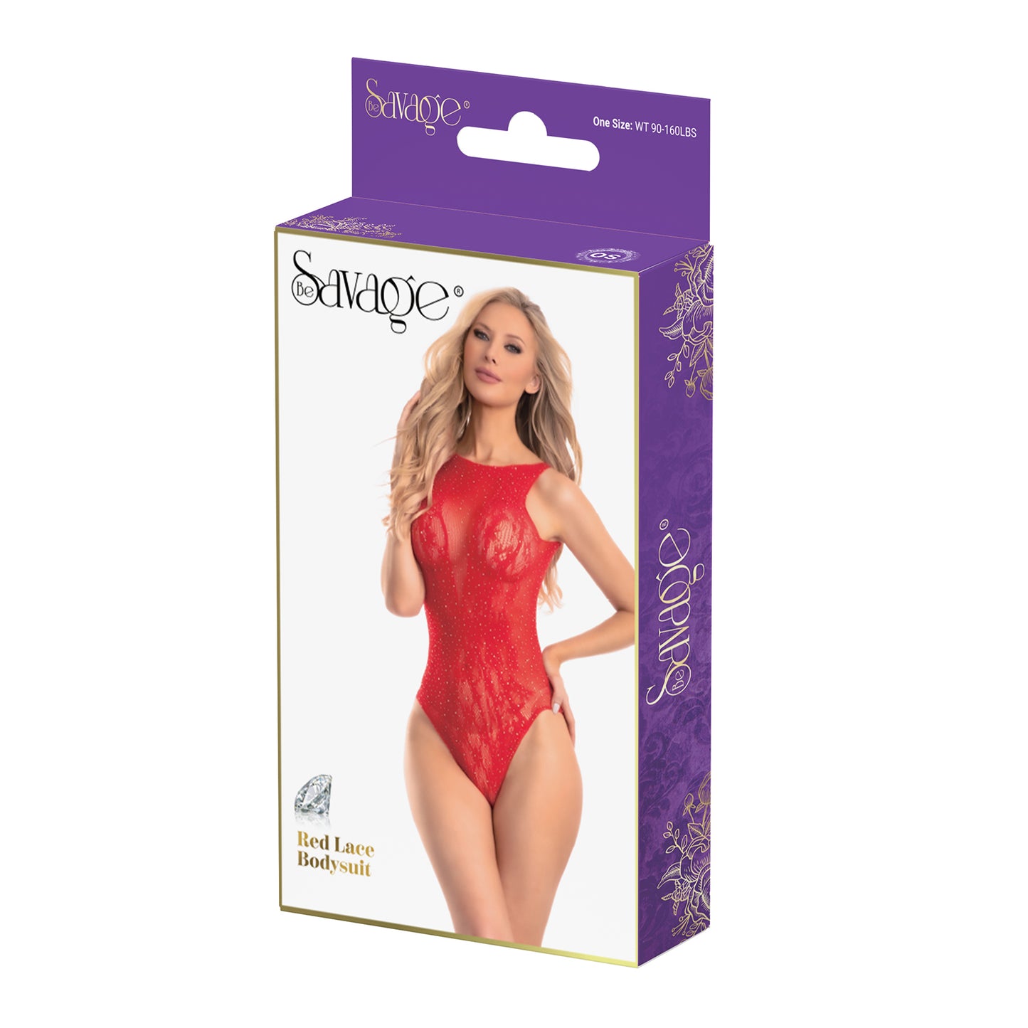 Be Savage Rhinestone Lace Teddy Bodysuit-Red