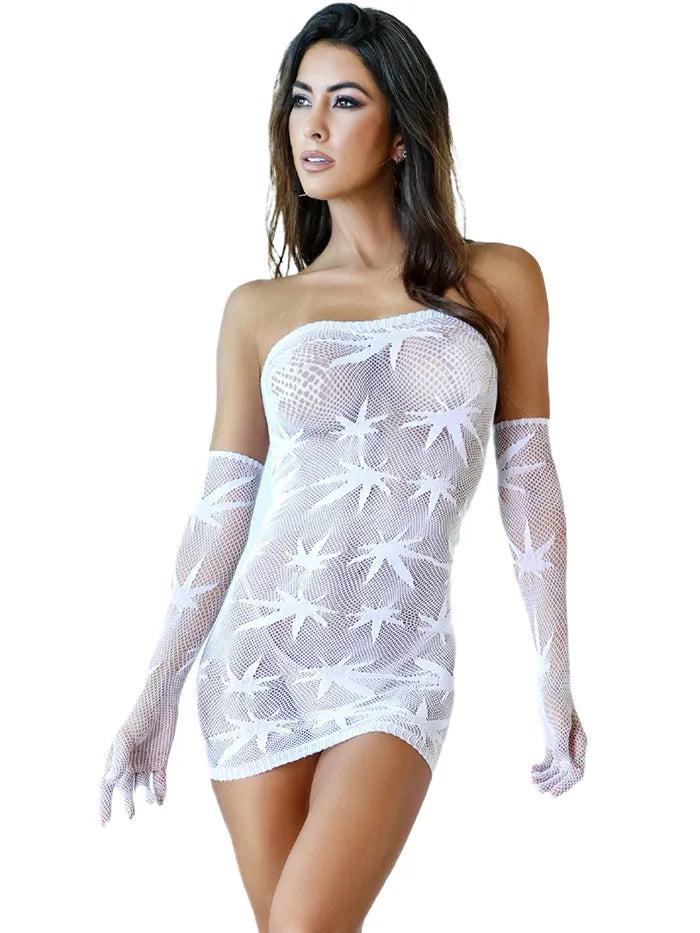 2 Pc Canna Mini Dress &amp; Gloves - White