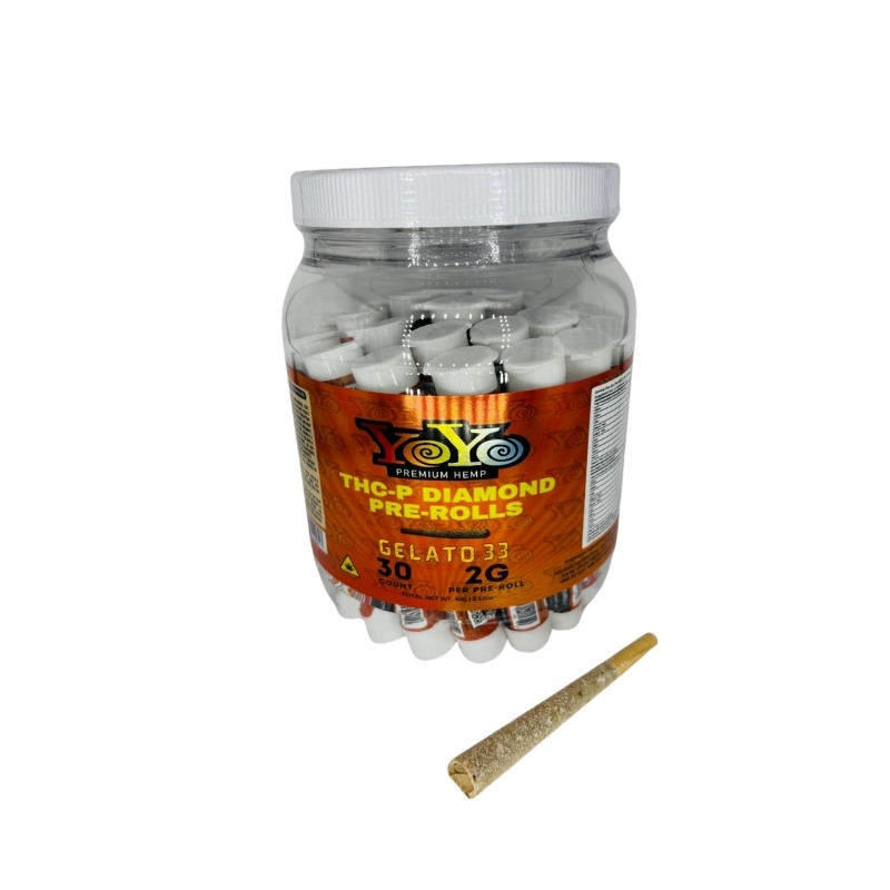 YoYo Premium Hemp THC-P 2G Pre-Rolls Gelato 33 30ct Jar