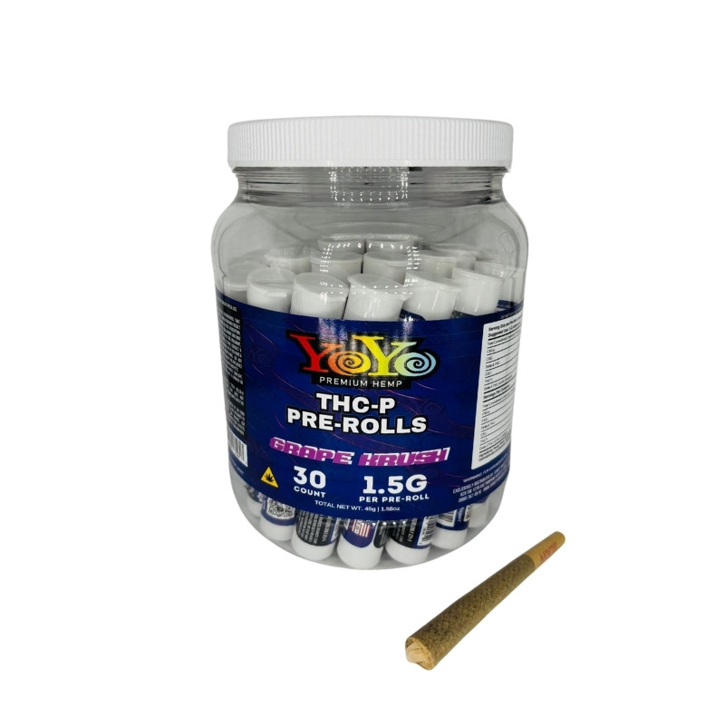 YoYo Premium Hemp THC-P 1.5G Pre-Rolls Grape Kush 30ct Jar