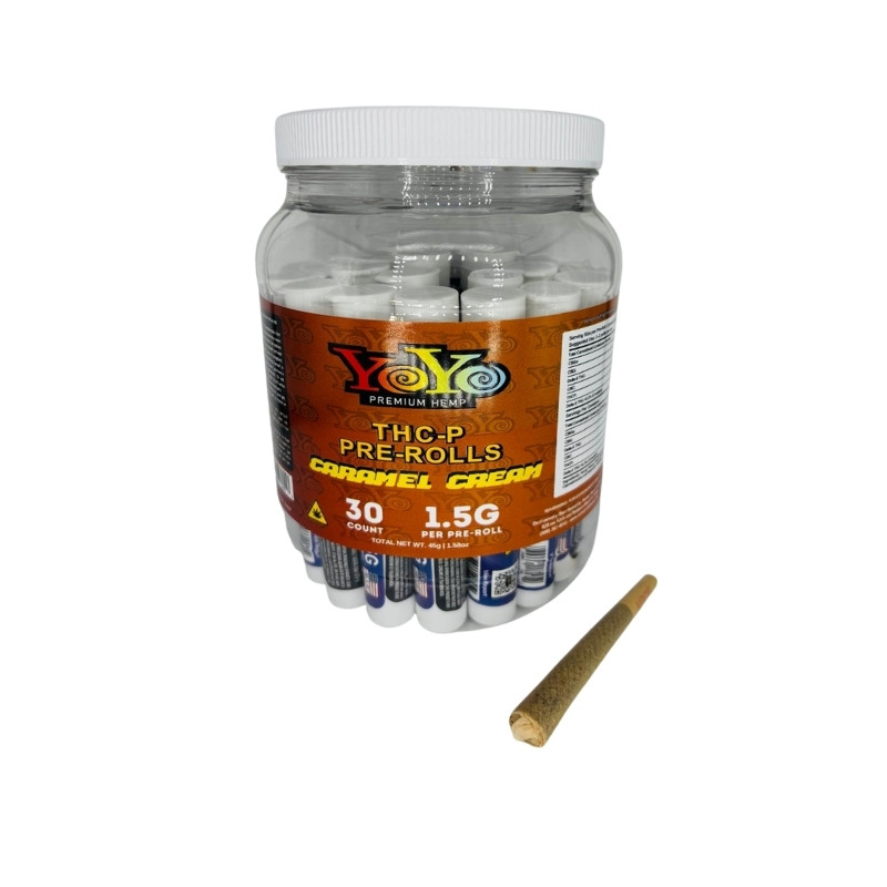 YoYo Premium Hemp THC-P 1.5G Pre-Rolls Caramel Cream 30ct Jar
